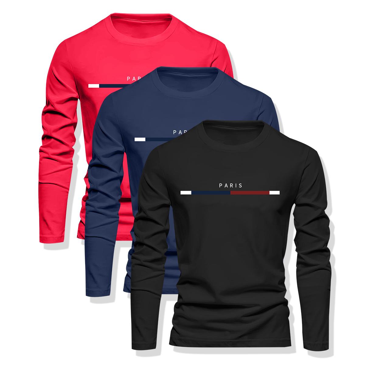 3pcs Long Sleeve T-Shirt Sweatshirt Fitness Training Quick-Dry Clothing Comfortable Breathable Daily Casual Wear Fashion Homewear Outdoor Recreation Long Sleeve Top, Menswear Streetwear Bestie Winter Outfits Men