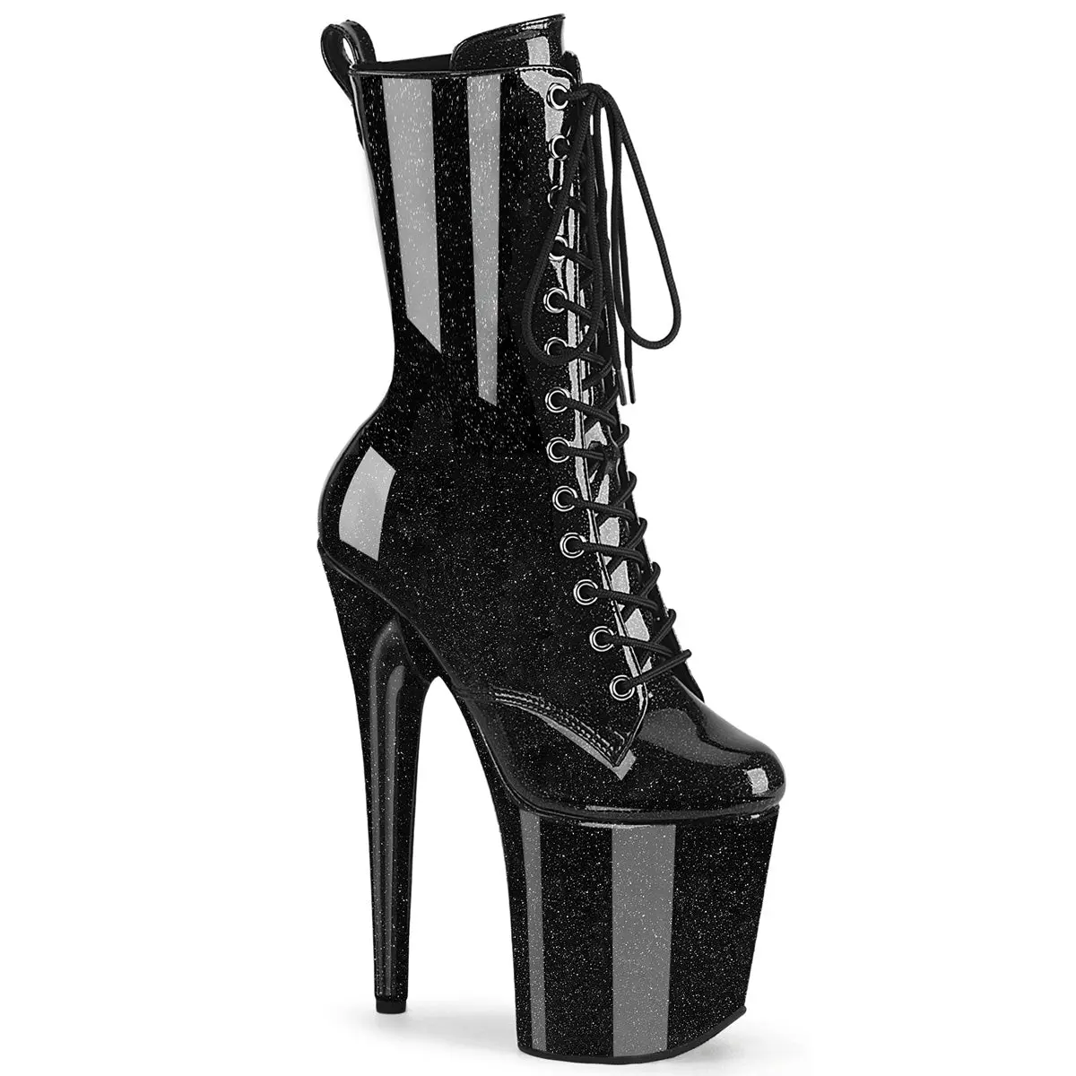 Pleaser Flamingo-1040GP Women's Glitter Platform Ankle Boots, 8" Heel Lace-Up Statement Party Shoes with Side Zip, Statement Shoes, Shoe