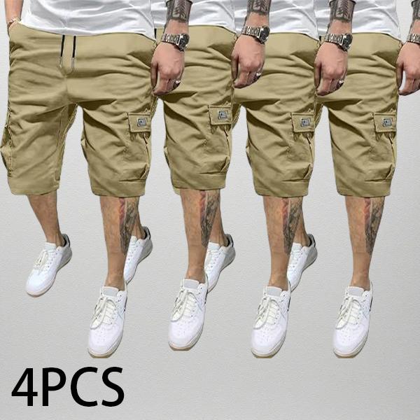 Men&rsquo;s Four-Piece Shorts Set &ndash; Brown/Black/Dark Navy Blue/Green &ndash; Angled Cargo Pockets &ndash; Versatile Casual Wear &ndash; Everyday Use &mdash; Men&rsquo;s Workwear Cargo Shorts SpringStatements