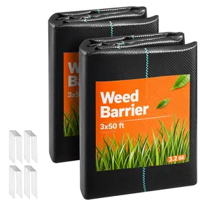 VEVOR Weed Barrier Fabric Heavy Duty, 2 Packs 3x50FT 3.2oz Weed Blocker Fabric, Woven Landscape Fabrics, Garden Fabrics Weeds Barrier, Weeds Control Ground Cover, Geotextile Webbing, Black