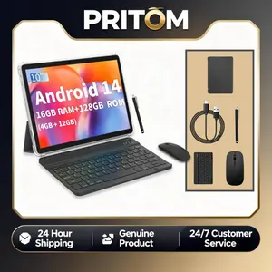 PRITOM 2026 10.1 Inch Android 14 Tablet Set 16GB(4+12)RAM 128GB ROM Dual Camera Bluetooth Keyboard Mouse Gift for Back To School