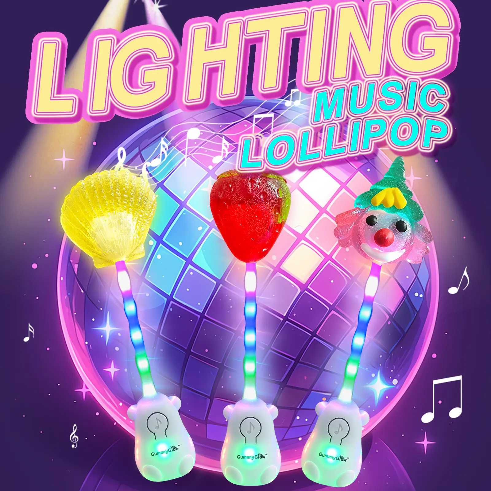 Colorful Light Music Lollipop | Music + Light Dual Modes | Bone Conduction Technology | Halal Certified | Sugar Free Candy | Strawberry / Peach / Lemon 3 Fruit Flavors | Strawberry / Clown / Shell 3 Shapes | Glowing Lollipop kpop #tiktokshopbacktoschool