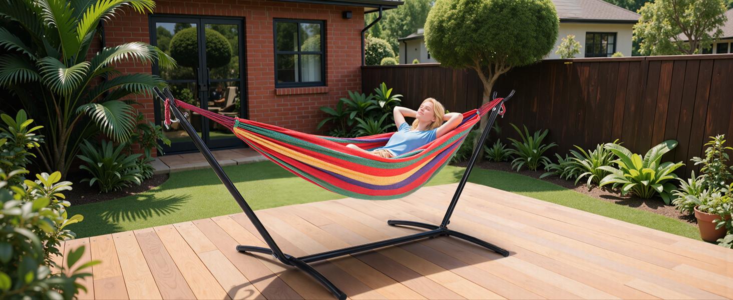 Sweetcrispy Outdoor Swing Chair Hammock with Space-Saving Heavy-Duty Steel Frame, 450lbs Capacity, Easy Assembly, Portable, Indoor-Use Compatible, Included Carrying Bag, Outdoor Living Furniture