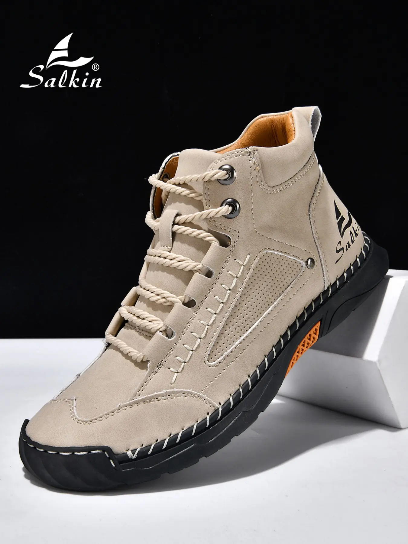 Men's Fashionable Patchwork Design Lace Up Ankle Boots, Casual Comfortable Breathable Non-slip Boots for Outdoor Activities, Durable PU Leather Shoes for Fall & Winter, Walking Shoes, Footwear
