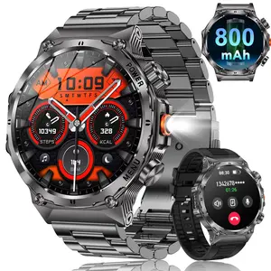 COANR Active Men's military smartwatch, 800mAh/1.7 inch AMOLED HD large screen smartwatch, phone sync information, wireless call, flashlight/multiple exercise modes /, fitness tracker watch for Android and iPhone, black