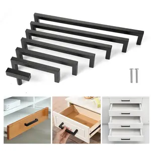 Dazone Square Cabinet Handles Matte Black Drawer Pulls Knobs Stainless Steel Cabinet Hardware For Kitchen Bedroom Bathroom Office