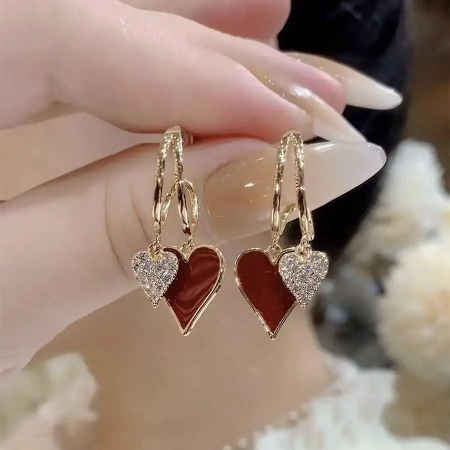 Women's Heart Shape Studs Earrings, Premium-Look Red Heart Design, Elegant Silver-Post Fashion Jewelry for Influencers, HNAN80