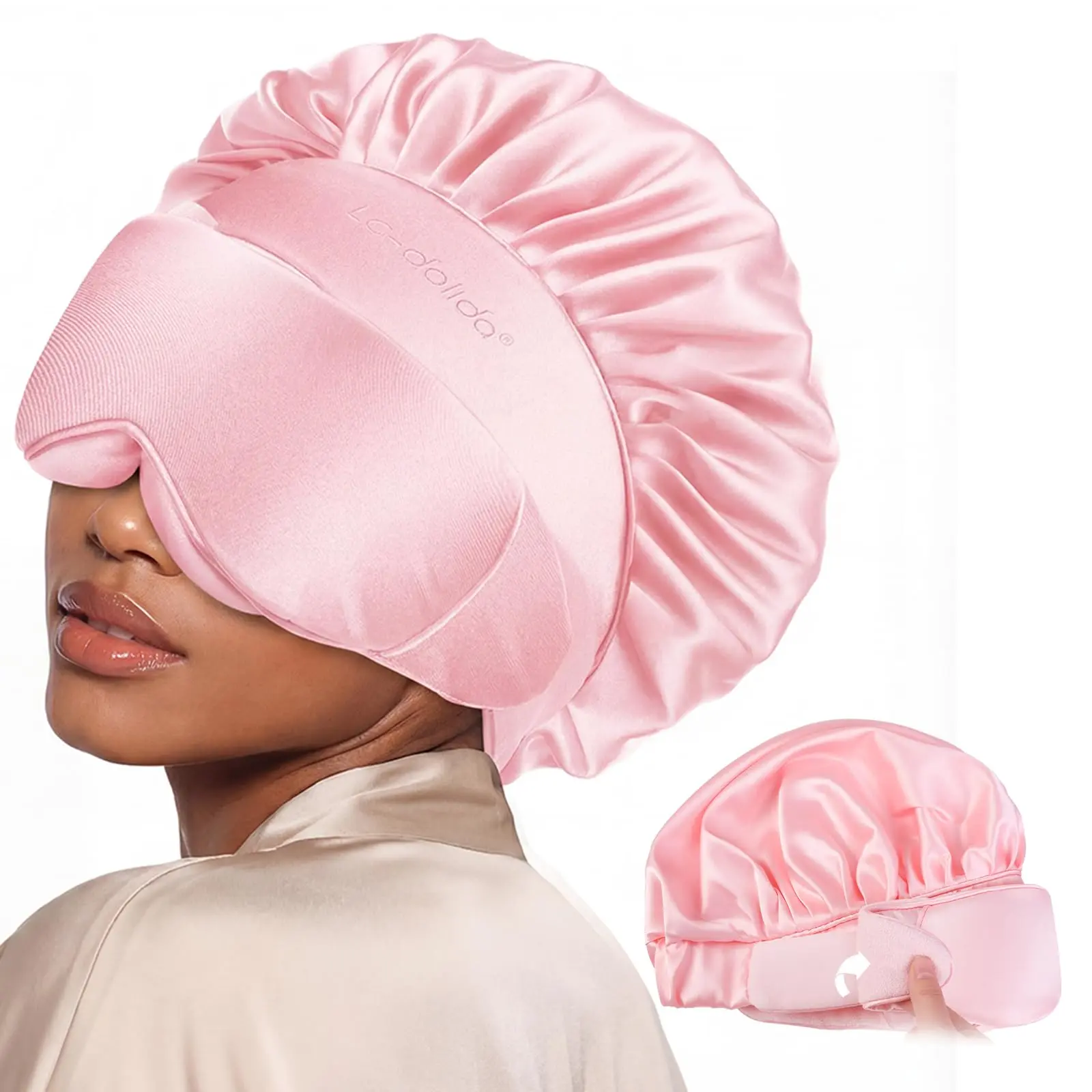 LC-dolida 2-in-1 Elastic Satin Bonnet & Sleeping Mask (No Bluetooth, No Ear Pressure), Breathable Haircare Beauty Product for Curly Hair, Adjustable Smoother Fabric Headphone & Earphone Accessory