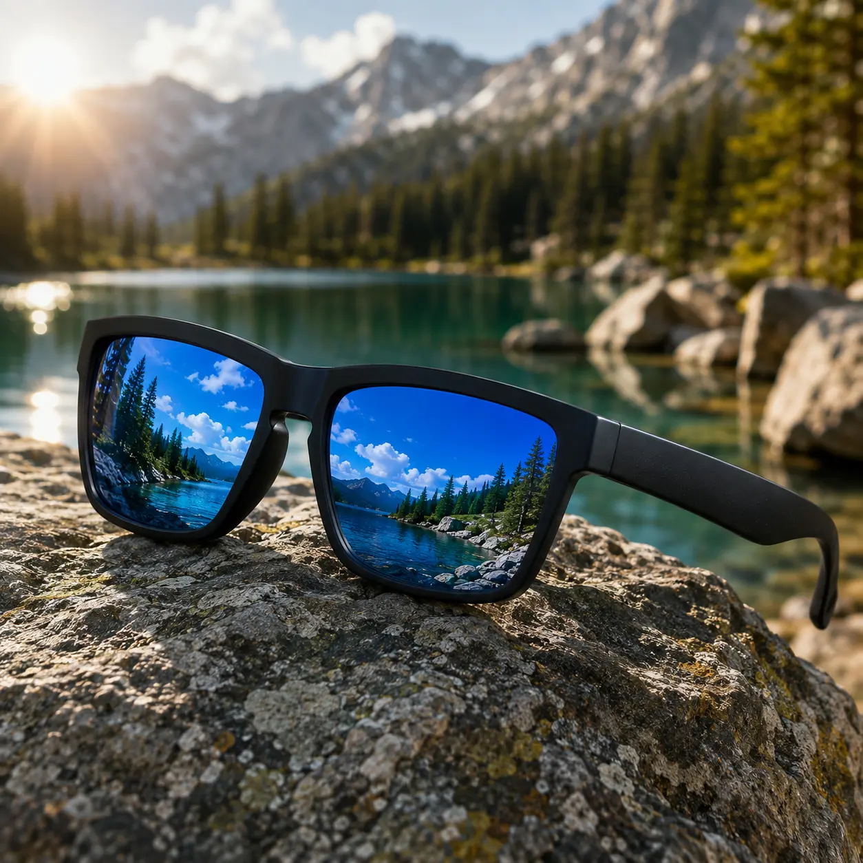 Men's Unisex Polarized Rectangular Plastic Fishing Sunglasses - Anti-Glare UV400 Blocker Sports Eyewear for Fishing, Boating