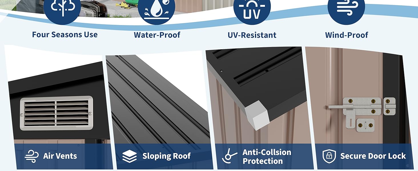 【GARVEE】4x8ft Metal Outdoor Lean-To Storage Shed featuring a heavy-duty garden utility design with metal wall side, built for durability and weather resistance, ideal for outdoor storage needs