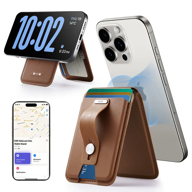 ESR Geo for MagSafe Wallet with Full Find My Functionality 5 Card-Holder RFID Blocking Magnetic Wallet for iPhone 17/16/15/14/13/12 Series with Adjustable Stand