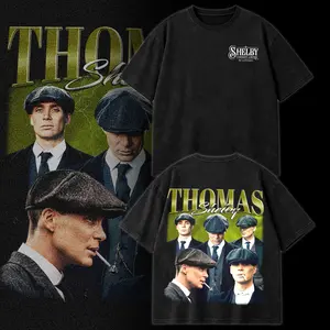 Thomas Shelby Peaky Blinders Vintage Graphic Tee Washed – Shelby Company Limited Gangster Streetwear Shirt, Thomas Shelby Portrait Collage Poster Crime Drama TV Series Fan Apparel Heavy Cotton Oversized Hoodie Style Top