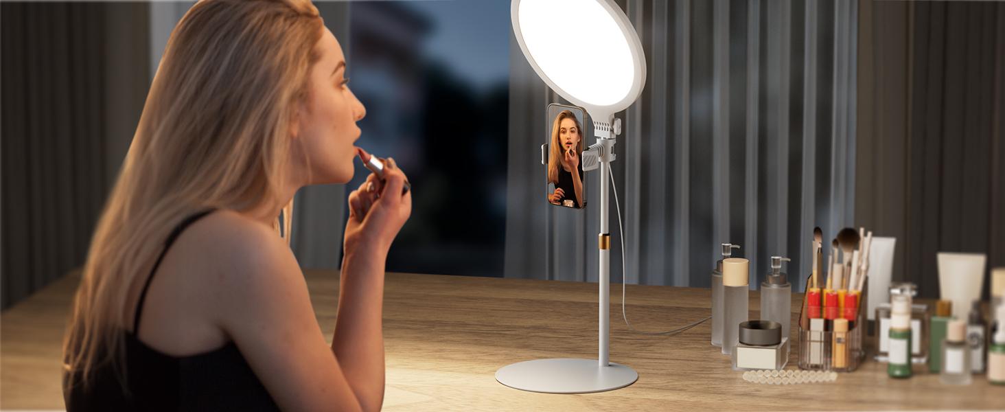 Weilisi Desk Ring Light with Stand - 10.5'' Desktop Ring Light with Phone Holder for Video Recording, Adjustable Desk Lighting for Webcam, Meetings, Live Stream, Home Office