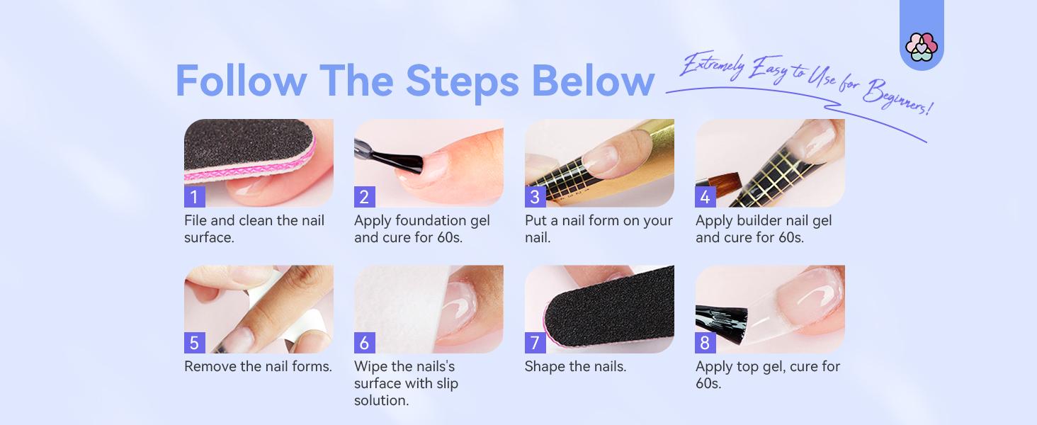 SAVILAND Builder Nail Gel Kit - 60g Clear Gel with 100 Forms & Acrylic Brush for Durable Nail Art Designs Lightweight & UV Cured