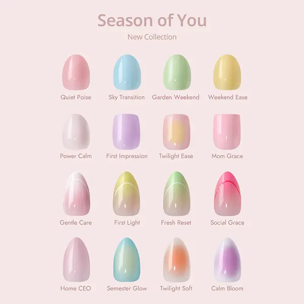 BTArtbox Press On Nails - Season of you Pastel Short Press On Nails with Glue for Women, Square or Almond Opaque Soft Gel Glue On Nails in 16 Sizes - 32 Stick On Nails Kit
