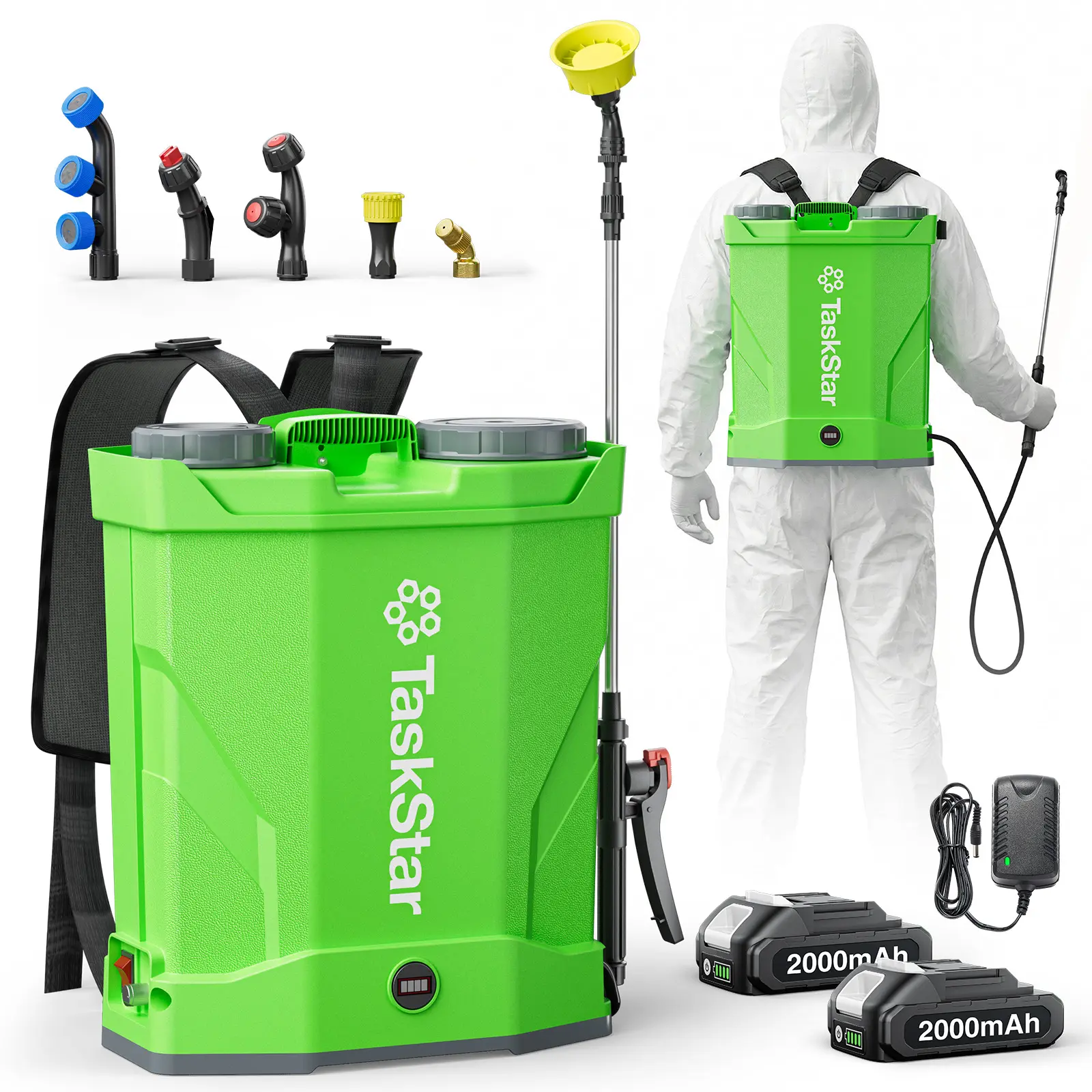 TaskStar Electric 4-Gal Backpack Sprayer, 100PSI Power Sprayer with 2000mAh Battery, Adjustable Pressure, 2 Wands, 6 Nozzles for Garden, Lawn, Home Pest Control & Fly Scare Devices