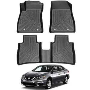 Canvcle Custom Fit Floor Mats for Nissan Sentra 2014-2019 All Weather TPE Liner Full Set 3D Screened Eco-Friendly Waterproof Automotive Anti-Slip Grooves