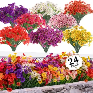 Artificial Flower 24pcs, UV Resistant Colorful Fake Flower, Decorative Bouquet for Home Garden Party Wedding Decor, Artificial Flowers Bouquet