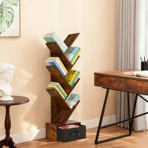9-Tier Tree Bookshelf with Drawer,Tall Narrow Wood Bookcase for Living Room,Bedroom,Floor Standing Storage Shelf for Corner & Small Space