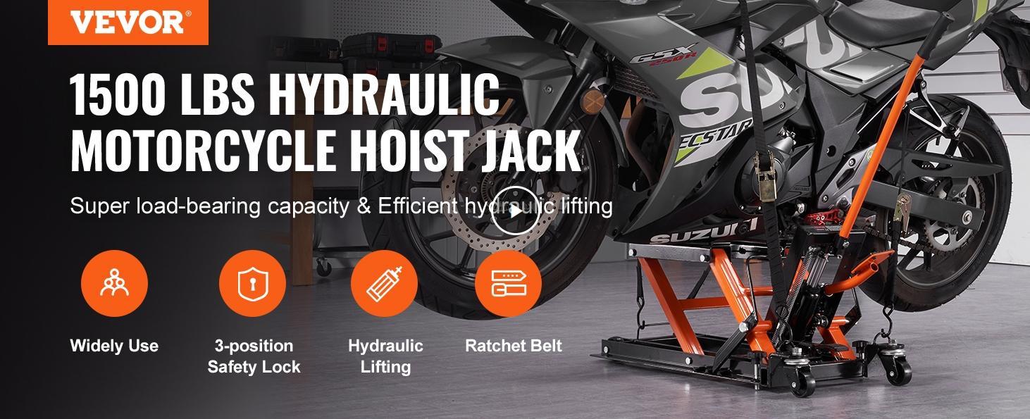 VEVOR Hydraulic Motorcycle Jack Stand,  1500 LBS ATV Scissor Lift Jack, 4.7"-15" Scissor Lift Jack Stand with 4 Wheels, Hydraulic Foot-Operated Hoist Stand for Motorcycle ATV UTV Powersports