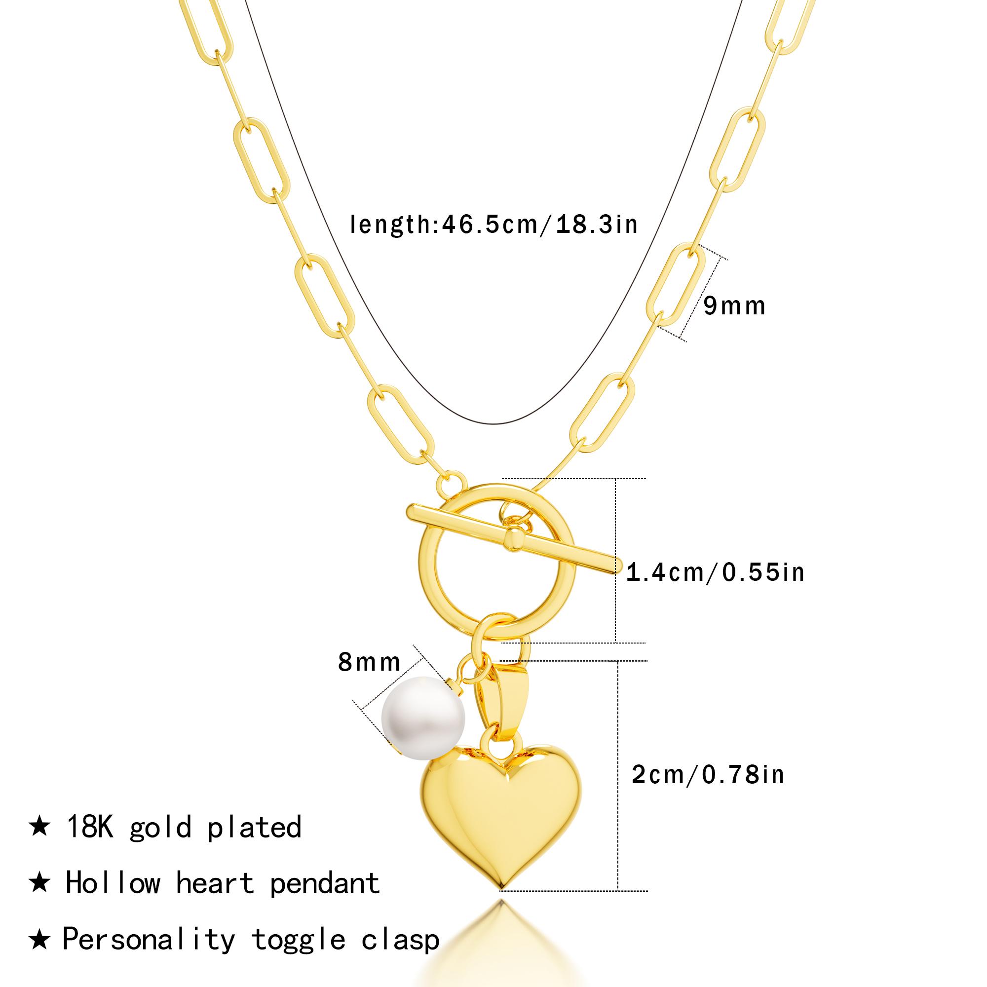 TEWIKY 14K Gold-Plated 5PCS Heart Pearl Necklace with Four Pairs of Earrings Set Elegant Design for Valentine's Day Gift Suitable for Various Occasions