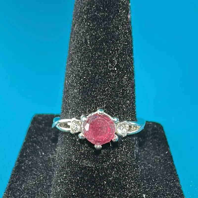 Ruby adjustable size white gold plated ring