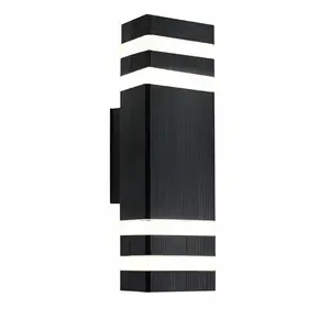 Lámpara de pared moderna para exteriores, negro, acabado texturizado, diseño de doble luz, estilo contemporáneo