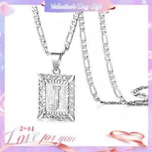 [Valentine's Day Gift]Figaro KissYan Initial Letter Pendant Necklace for Men & Womens Platinum Gold Plated Square Capiton Necklace
