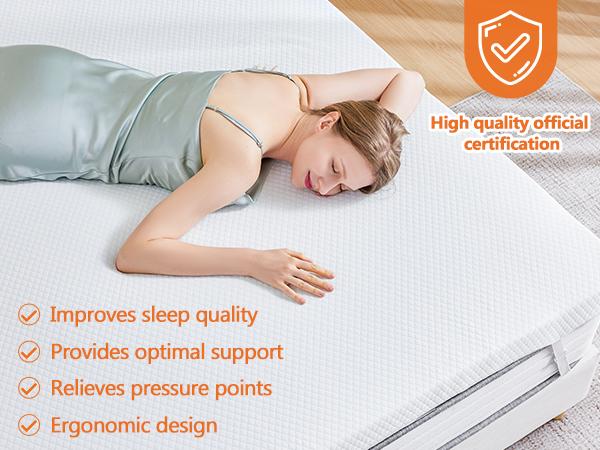 Memory Foam Mattress Topper with Removable Soft Cover, Thick Gel Infused Cooling Toppers Pad for King Size Bed, Sleeper Sofa, RV, Camper, CertiPUR US Certified, Ventilated