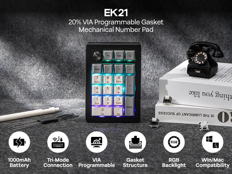 EPOMAKER EK21 VIA Gasket Number Pad BT 5.0/2.4ghz/Wired Hot-Swap Numpad with Aluminum Alloy knob Programmable for Win/Mac/Gaming Tiktokshopstockup Tiktokshopmothersday EPOMAKER EK21 VIA Gasket Number Pad BT 5.0/2.4ghz/Wired Hot-Swap Numpad with Aluminum Alloy knob Programmable for Win/Mac/Gaming Tiktokshopstockup Tiktokshopmothersday