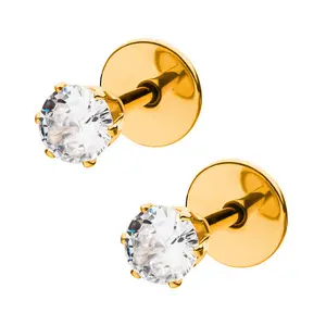 ComfyEarrings Crystal Clear CZ Gold Prong Earrings – Perfect for Sensitive Ears – Flat-Back Posts, 316L Surgical-Grade Stainless Steel