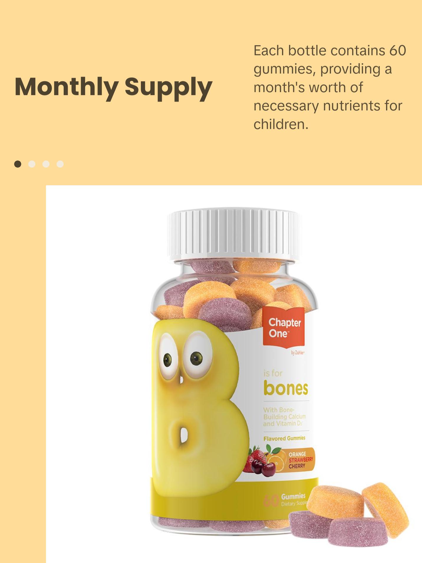 Zahler Bones Gummies - Natural Vitamin D3 & Calcium Gummy for Kids - Orange Strawberry Cherry Flavor - 60 Count Bottle - Kosher Healthcare Supplement