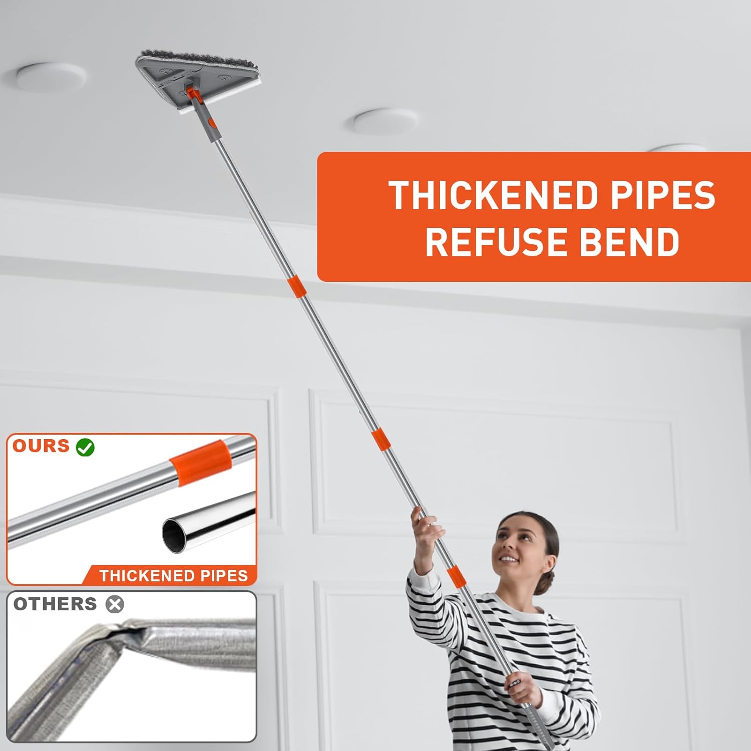 Wall Cleaner Mop with Long Handle 82 Inches, 3-in-1 Ceiling Duster with 6 Microfiber Chenille Pads, Baseboard Cleaner Tool with Squeegee, Mop for Wall Cleaning, Windows, Baseboards, Ceilings