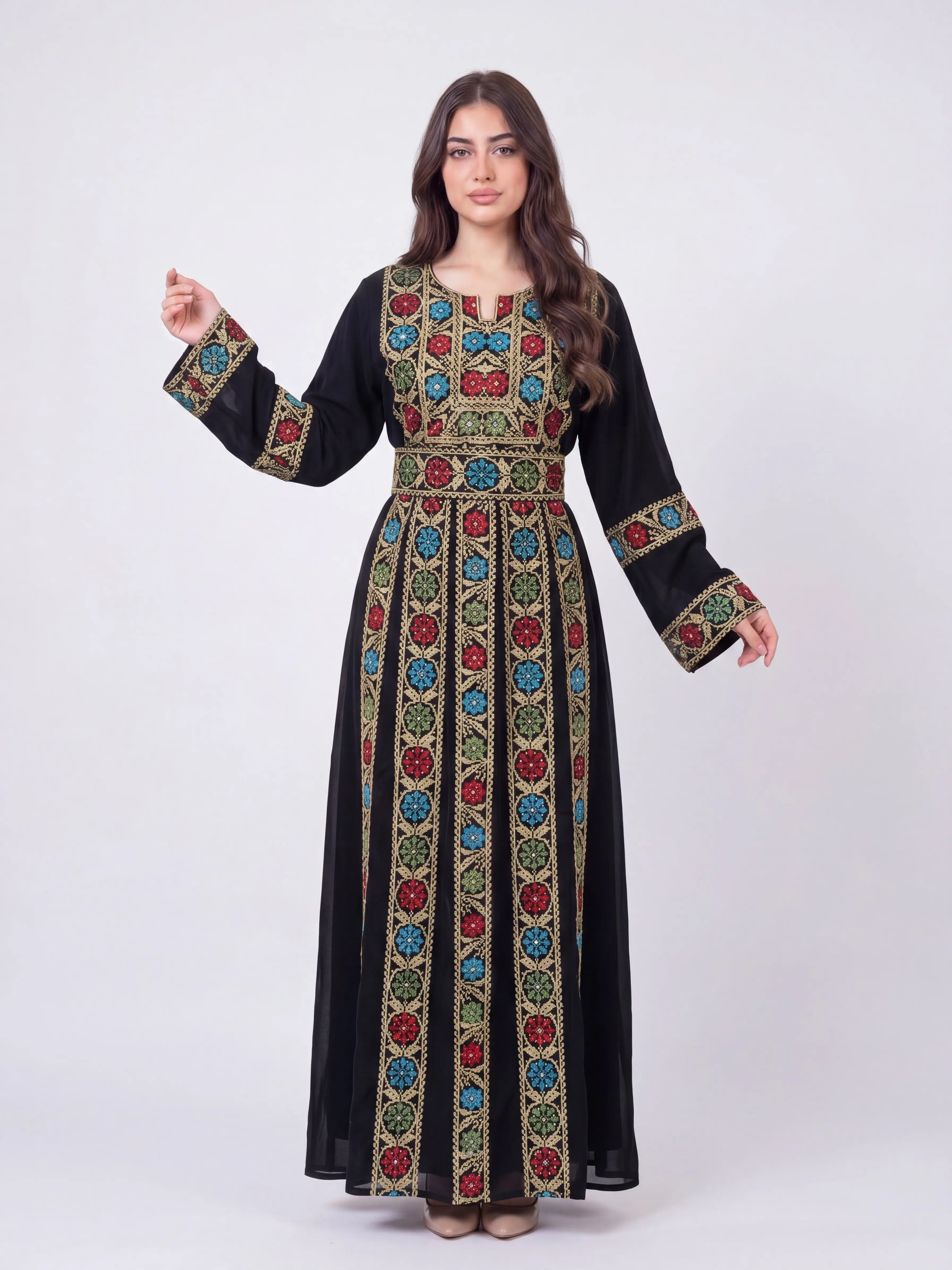 Israa Thobe - Embrodiered Women's Thobe, Traditional Dress, Abaya, Modest Dress, Soft Fabric, Embrodiery Sleeves, Floral Patterns, Perfect for Eid, Ramadan, Gifts for Her, Modest Muslim Outfits, Long Sleeve Abaya