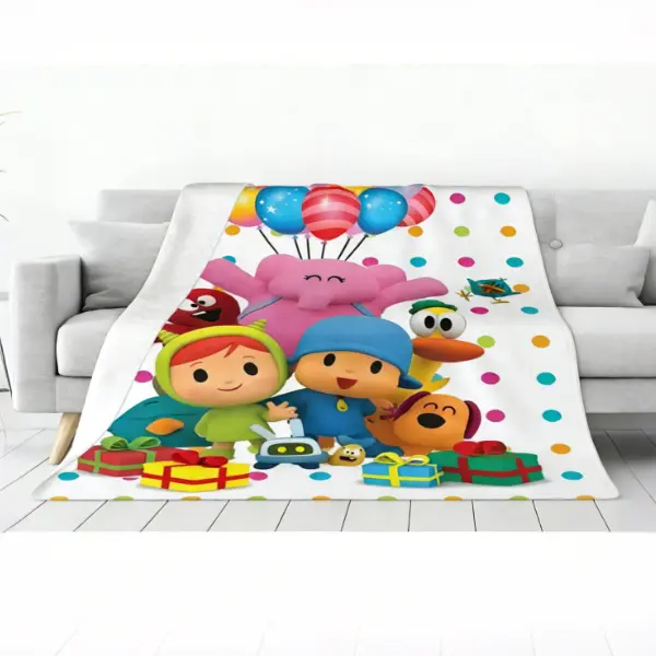 Pocoyo Cartoon Pattern Flannel Throw Blanket - Premium Flannel, Super Warm Fluffy, Ideal for Living Room, Perfect for Gifting on Special Occasions, Cozy Aesthetic Living Room Decor
