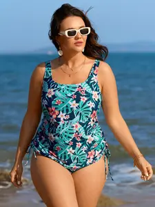 【Tummy control】BLOOMCHIC Plus Size Breezy Tropical Print Drawstring Swim Top [M-6X] 2026 Summer Vibes Swimweek