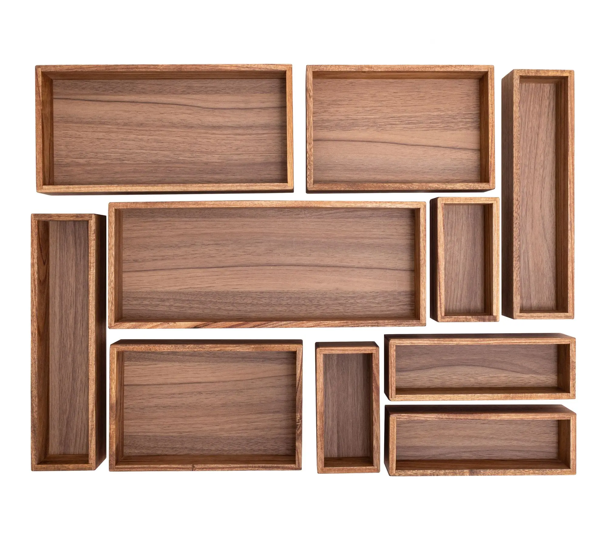 Seville Classics 10-Piece Acacia Storage Organizer Box Set