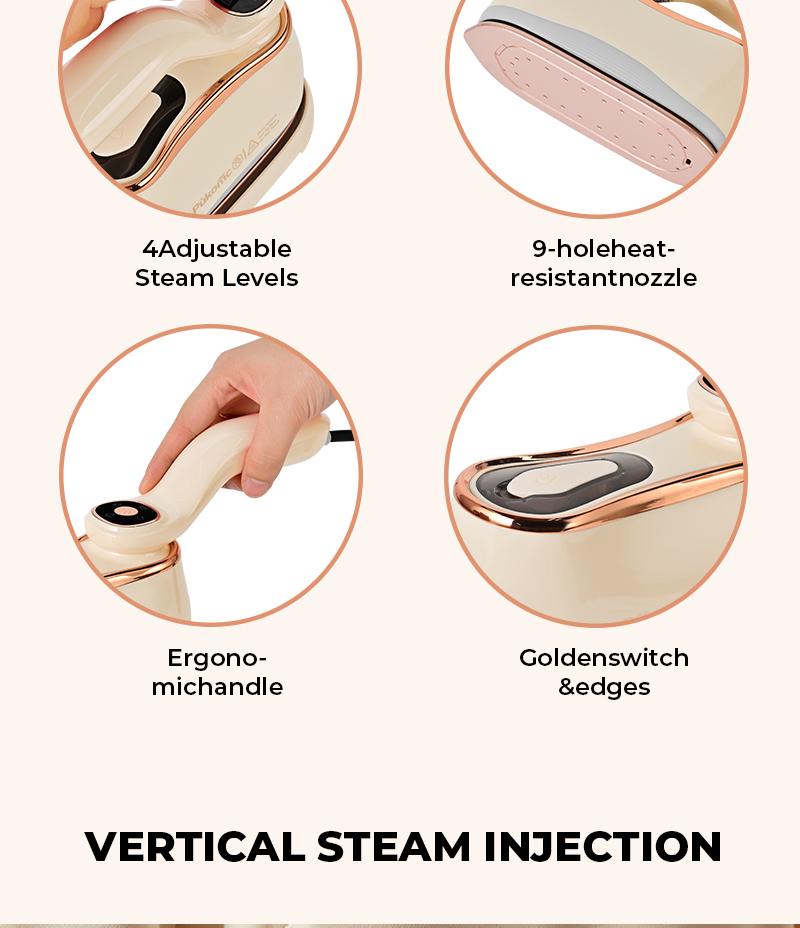 PUKOMC Wrinkle-free in seconds! This compact 1200W powerhouse heats in 10s, featuring dual-mode use, a 160ml tank, and a ceramic panel. Ideal for travel portable clothing steamer iron