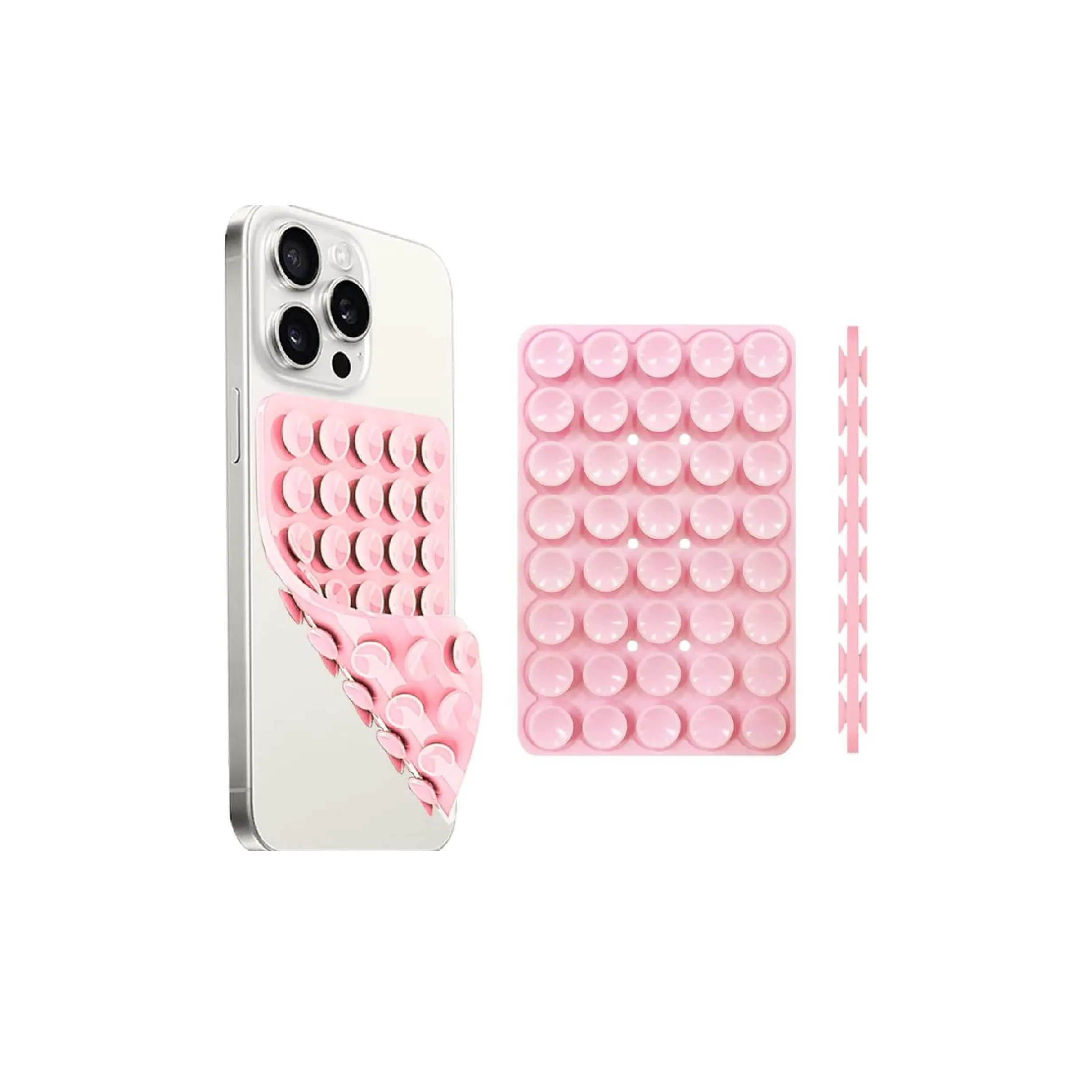Pink Silicone Suction Cup Double-Sided Mobile Accessory 3-Piece Set - Compact Non Slip Holder, Popsocket, Protective Grip Stand, Durable Portable, Hands-Free, Daily Anxiety Relief Gadget (Phone Holders & Mounts)