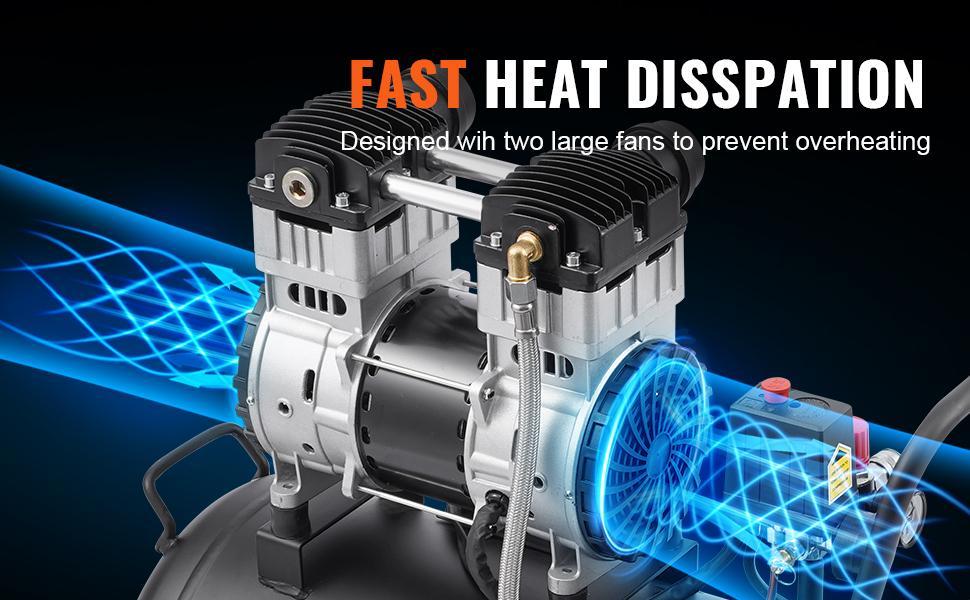 VEVOR Air Compressor Compact Portable Oil Free, Max. 15 Gallon Steel Tank, 2HP 5.3 CFM@90 PSI Oil Free Air Compressor & Max. 125PSI Pressure, 78dB Ultra Quiet Portable Compressor, for Auto Repair
