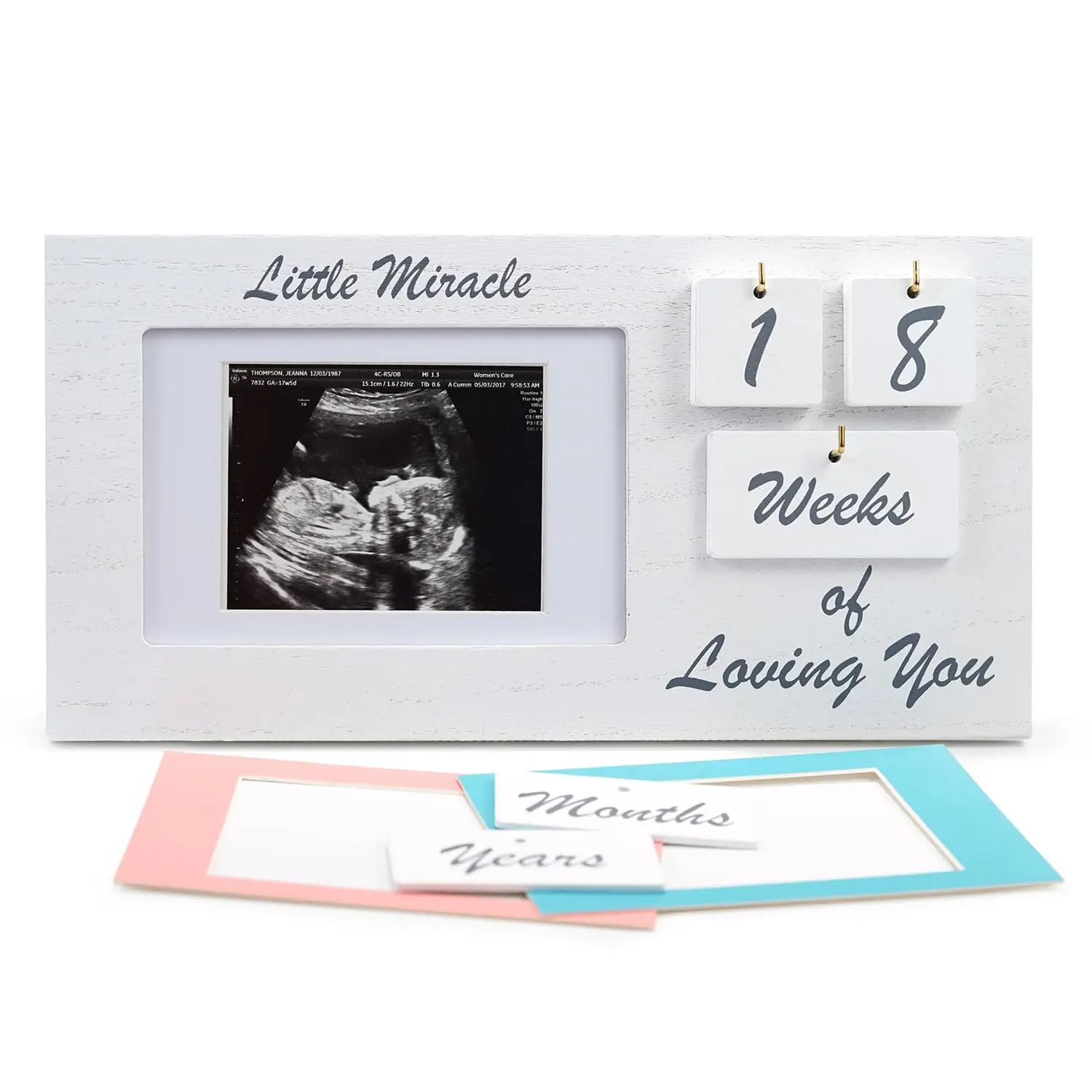 White Ultrasound Sonogram Picture Frame with Milestone Tracker – Elegant Wooden Keepsake for Expecting Parents – Nursery Décor Gift for New Moms – Countdown Tiles Included , First Time Mom Gift, Cute Pregnancy Reveal Photo Frame