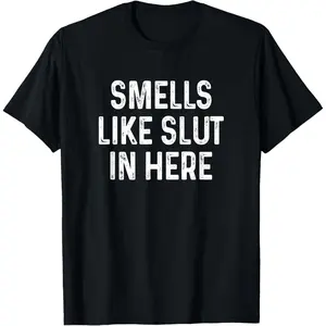 Cotton Graphic Tees Streetwear Gifts  Funny Smells Like Slut In Here Offensive Adult Humor T-Shirt