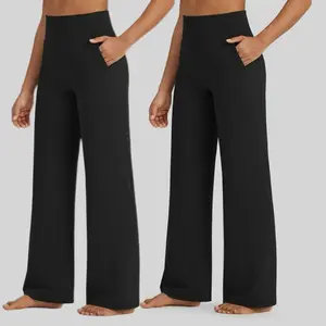 2PCS Black  High Waist Wide Leg Straight Casual Pants For Women, Suitable For Summer,Fall Solid Colors Minimalist Palazzo Style with Pockets for Women's Everyday Wear Womenswear