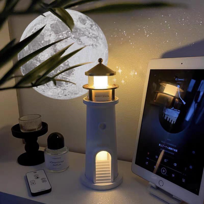 【MUNBYN Moon Lamp Projector Night Light】Wireless Portable Moon Lighthouse Lamp with Remote Control, Moon Light Galaxy Projector Rechargeable LED Aesthetic Table Lamp for Kids, Children