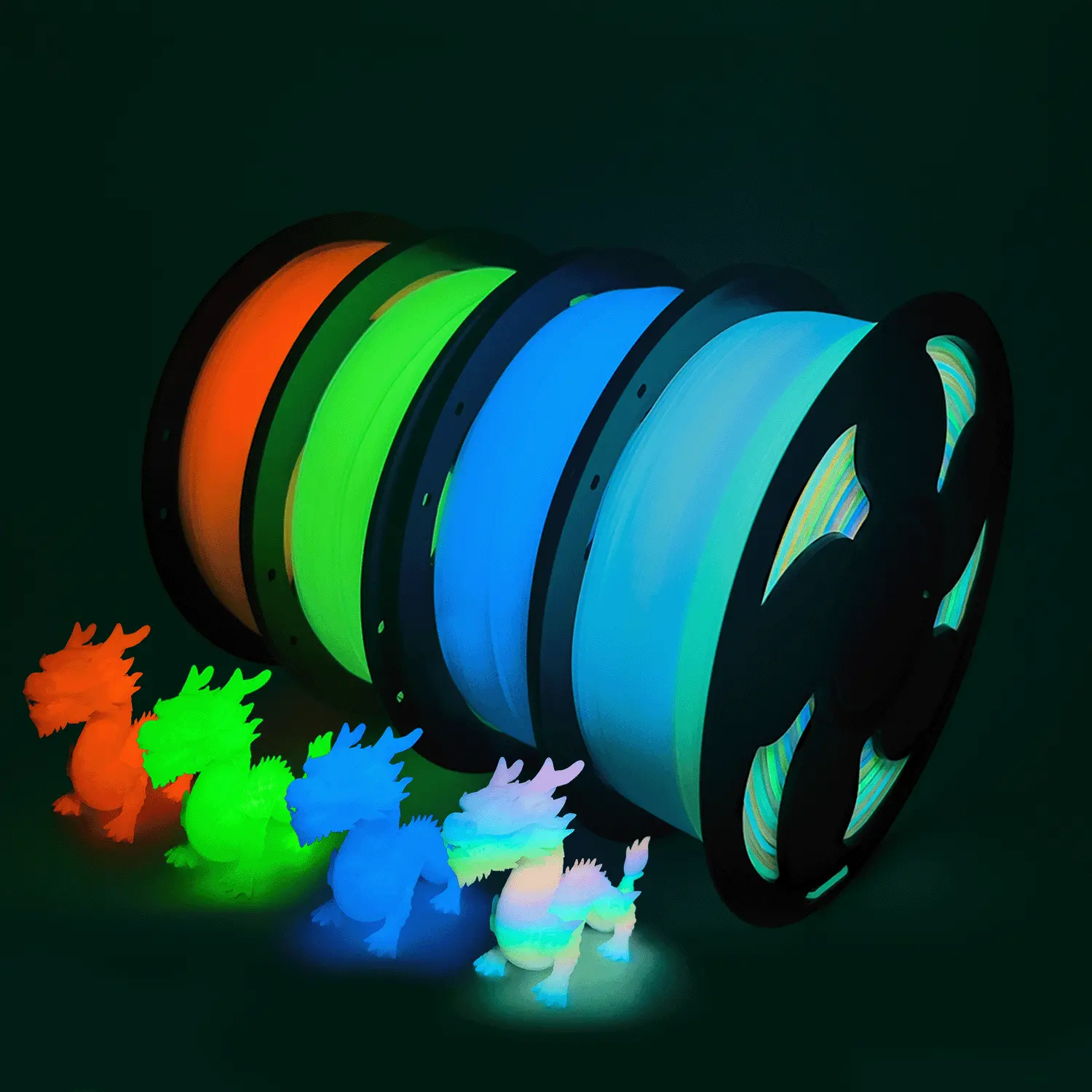 TOKSEN3D Glow in The Dark 3D Printer Filament 0.25kg, Glow Filament Multicolor, 1.75mm PLA Filament, Dimensional Accuracy +/- 0.02 mm 3D printing filament, UV Light, Decorations, Smooth Printing