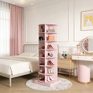 Pink 360 Rotating Shoe Cabinet 6 Tier Round Shoe Rack Organizer Space Saver Storage for Entryway Closet Living Room Rotatable Shoe Tower Holds 24 Pairs Home Essentials Shoe Storage Gifts for Women Her Girlfriend Teen Girls Home Organization