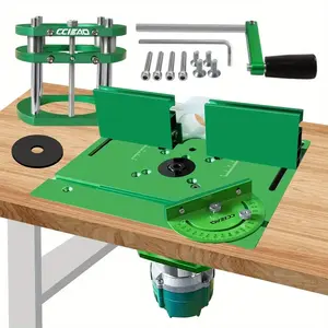 Woodworking Flip Plate & Router Lift Kit, Aluminum Alloy Router Table Inset Plate with Miter Gauge & Fence, Workbench Trimmer Carpenter Auxiliary Tools
