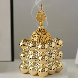 Square Ceramic Incense Burner for Home Fragrance Modern Desktop Aromatherapy Holder Stylish Office Decoration in Gold White No Plug Needed