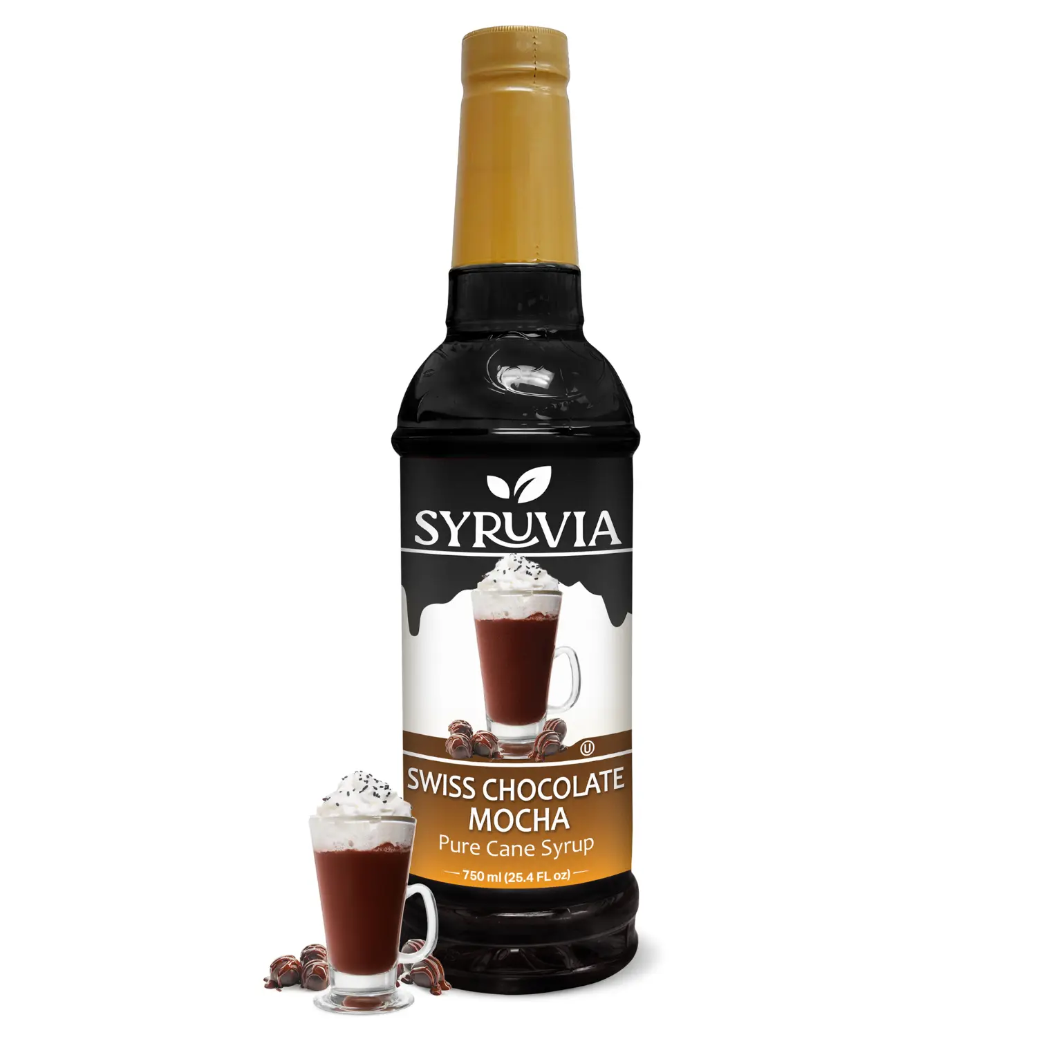 Syruvia Swiss Chocolate Mocha Flavored Syrups, 25.4 fl oz - Sweet, Creamy Coffee Flavor Beverage Syrup, Premium, Kosher, Gluten-Free, No Coloring, Ideal for Drinks, Desserts