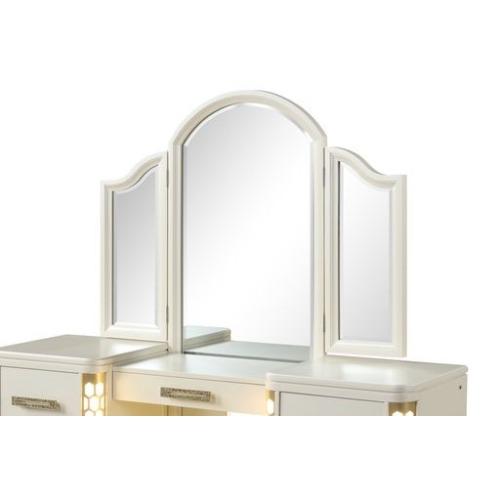 Bellemave JASMINE Queen 4-Pc LED Wood Vanity Set - Beige Indoor Furniture with Vanity, Dresser, Nightstand, Headboard, LED-Light for Bedroom Decor, Dorm Essentials